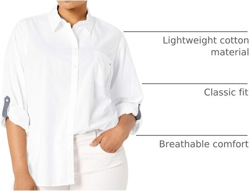 Tommy Hilfiger Women's Button Collared Shirt with Adjustable Sleeves, Cornell Blue Stripe, Medium in Kuwait