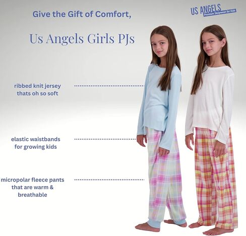 طقم بيجامات للفتيات من US Angels - مريح وناعم - بيجامات بناتي مقاس 10-12، مقاس pjs للفتيات 14-16، ملابس نوم للفتيات مقاس 7-8 in Kuwait