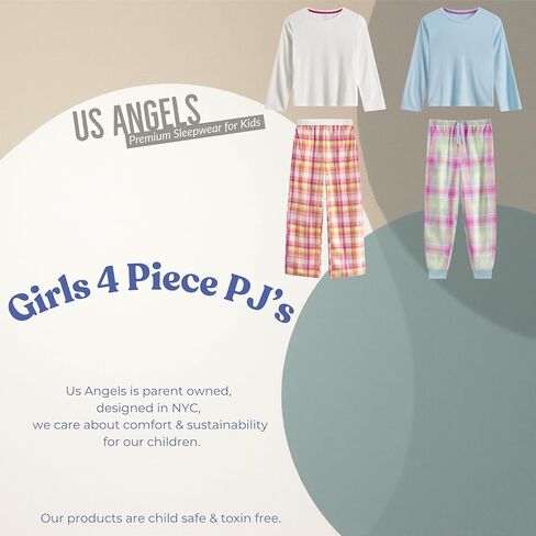 طقم بيجامات للفتيات من US Angels - مريح وناعم - بيجامات بناتي مقاس 10-12، مقاس pjs للفتيات 14-16، ملابس نوم للفتيات مقاس 7-8 in Kuwait