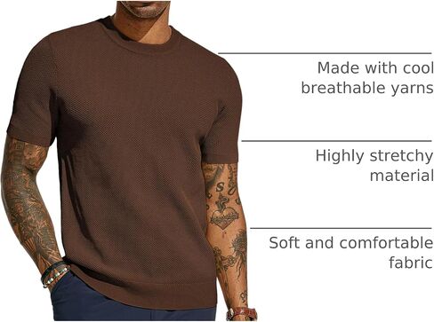 PJ PAUL JONES Men's T-Shirts Casual Knit Short Sleeve Crewneck Honeycomb Waffle Solid Knitted Pullover Tees in Kuwait
