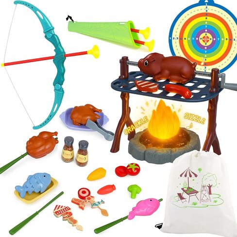 Educational Kids Camping Set: Fake Campfire with Grill Sticks, Pretend Play Food, and Grill Kit - Perfect Playhouse Accessories for Toddlers and Kids Ages 3,4,5,6 in Saudi Arabia