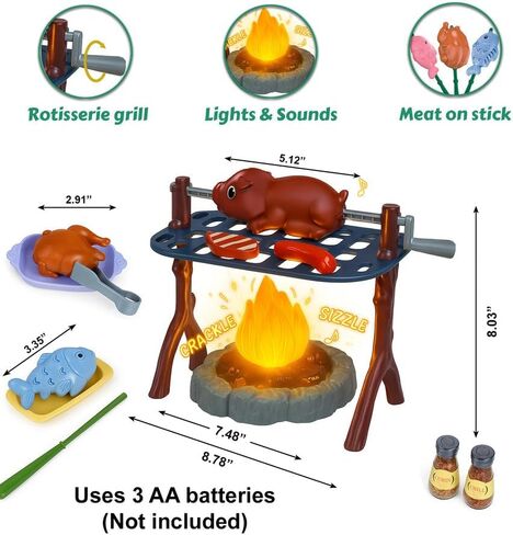 Educational Kids Camping Set: Fake Campfire with Grill Sticks, Pretend Play Food, and Grill Kit - Perfect Playhouse Accessories for Toddlers and Kids Ages 3,4,5,6 in Saudi Arabia