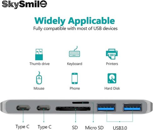 محول محور USB C مزدوج، دونجل محور من النوع C مع منفذي USB 3.0، وفتحات قارئ بطاقة TF/SD لجهاز MacBook Pro 13 بوصة 15 بوصة 2016 2017 in Kuwait