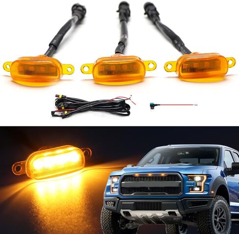 3PCS White LED Front Grille Lights for 2004-2019 Ford F150 Raptor Style Aftermarket Grill, With Harness and Fuse Accessories in Saudi Arabia
