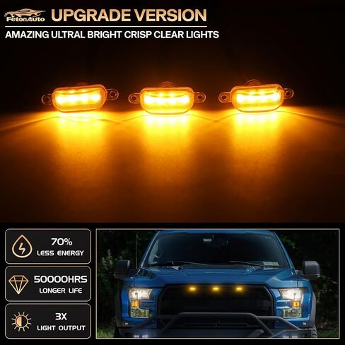 3PCS White LED Front Grille Lights for 2004-2019 Ford F150 Raptor Style Aftermarket Grill, With Harness and Fuse Accessories in Saudi Arabia