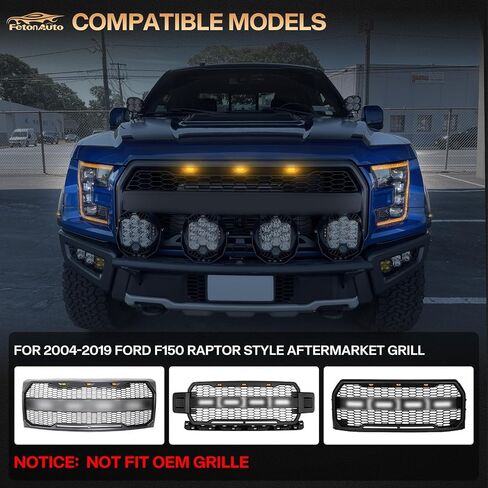3PCS White LED Front Grille Lights for 2004-2019 Ford F150 Raptor Style Aftermarket Grill, With Harness and Fuse Accessories in Saudi Arabia