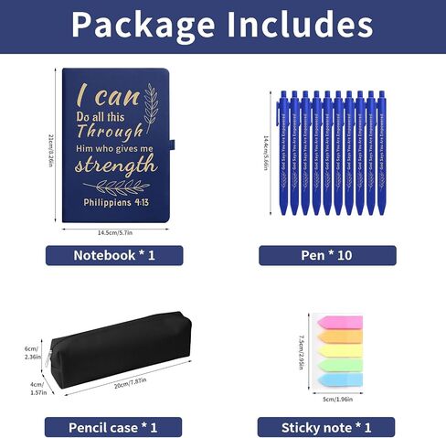 13 PCS Christian Gift Set, Prayer Notebook and 10 Bible Pen Set with Sticky Notes & Pencil Case, Bulk Inspirational Church Notes Notebook Supplies for Women Men Grandparents Church Pastor, Brown in Kuwait
