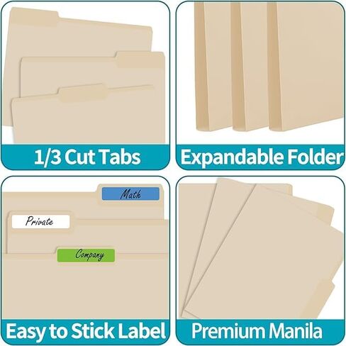 100 Packs Manila File Folder,Manilla Folder 8.5x11,1/3 Cut Tabs Folder for Office,School and Home,Organizer File Folder Letter Size in Saudi Arabia