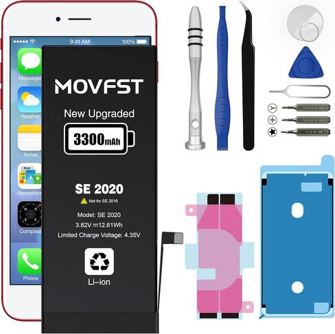 Replacement Battery for iPhone SE 2020 2nd Gen,3300mAh Li-ion Polymer High Capacity Battery Fit for iPhone SE 2020 2nd Gen Model A2275 A2296 A2298 with Repair Tool Kits in Kuwait