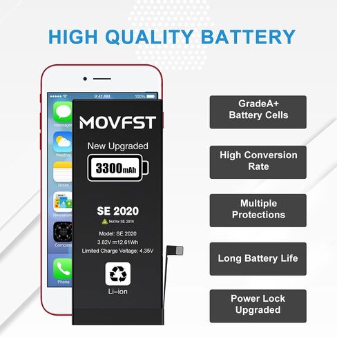 Replacement Battery for iPhone SE 2020 2nd Gen,3300mAh Li-ion Polymer High Capacity Battery Fit for iPhone SE 2020 2nd Gen Model A2275 A2296 A2298 with Repair Tool Kits in Kuwait