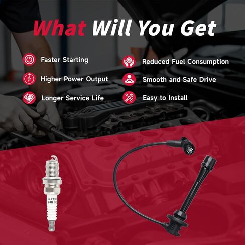 مجموعة من 8 قطع أسلاك توصيل الإشعال 671-8095 RC-FDZ048 و8 شمعات إشعال إيريديوم متوافقة مع فورد كراون فيكتوريا E-150 إكونولين كلوب واجون إكسبيديشن F-150 F-250 لينكولن تاون كار 4.6 لتر in Kuwait