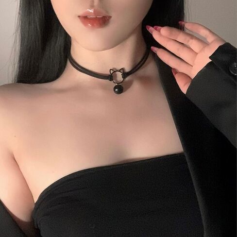 Cat Choker Necklace for Women Black White Rope Bell Charm Women's Necklace Cord Anime Cute String Jewelry in Saudi Arabia