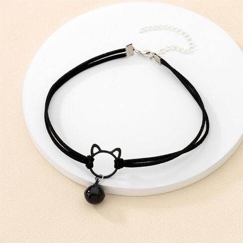 Cat Choker Necklace for Women Black White Rope Bell Charm Women's Necklace Cord Anime Cute String Jewelry in Saudi Arabia
