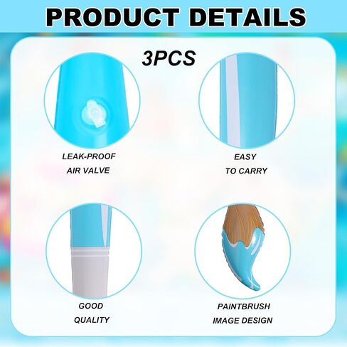 3pcs Inflatable Paint Brushes, Giant Inflatable Paint Brushes Funny Back to School Crayons Balloons Art Themed Splatter Pencil Decorations Suitable for Swimming Pool Party Room Classroom Garden Decor in Saudi Arabia