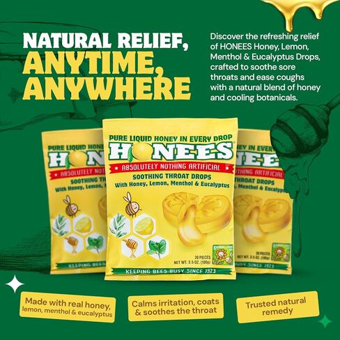 Honees Honey Lemon Cough Drops, 20 Drops Each (Pack of 6) in Kuwait