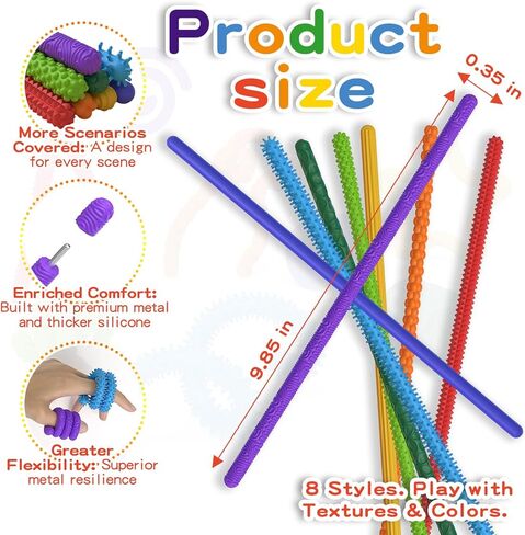 ألعاب تململ حسية للأطفال، 8 عبوات من العصي الحسية، لعبة تململ الإجهاد للفصل الدراسي والقلق والتوحد واضطراب فرط الحركة ونقص الانتباه، ألعاب سيليكون مرنة لمكاتب المكاتب للبالغين، والسفر، والطائرة. in Kuwait