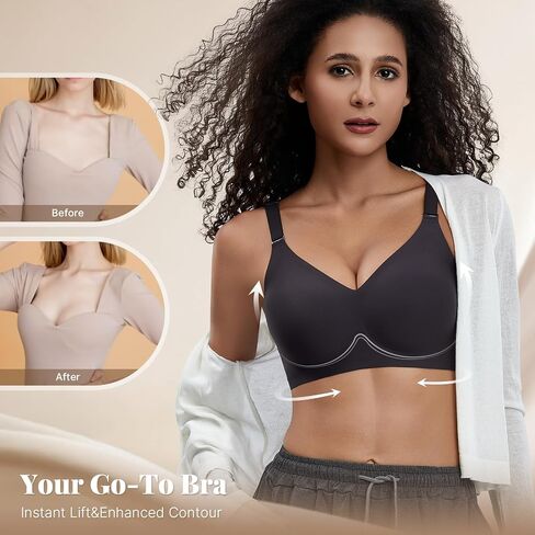 Wireless Bras for Women Comfortable Seamless T Shirt Bras No Underwire V Neck Full Coverage Support and Lift in Saudi Arabia