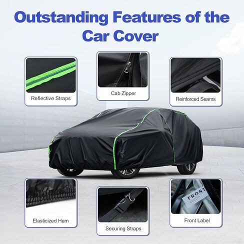 غطاء سيارة مقاوم للماء متوافق مع Encore/Trax/EcoSport/Renegade/Soul/Kicks حماية من جميع الأحوال الجوية، غطاء سيارة SUV PEVA مقاس 161 بوصة - 169 بوصة مع باب بسحاب in Kuwait