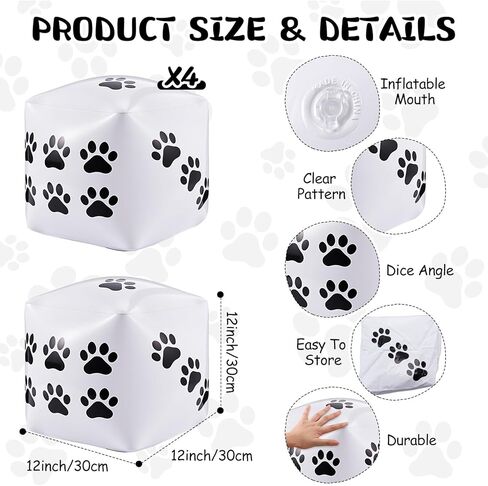 4 قطع من ألعاب نرد عيد الميلاد الكبيرة القابلة للنفخ من Realspring مقاس 30.48 سم، لعبة تبادل هدايا عيد الميلاد العملاقة الكبيرة، نرد لتخزين هدايا عيد الميلاد والعطلات العائلية والحفلات الليلية in Kuwait