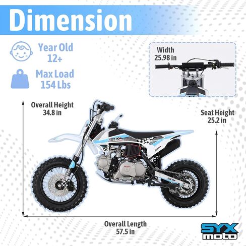 SYX MOTO 110cc Dirt Bike Teens 12+yrs,Automatic Transmission Electric Start 4-Stroke Gas Power Pit Bikes Youth Dirt Pitbike,Semi-auto Clutch,12"/10" Tires, Ideal Gift for Boys/Girls in Saudi Arabia