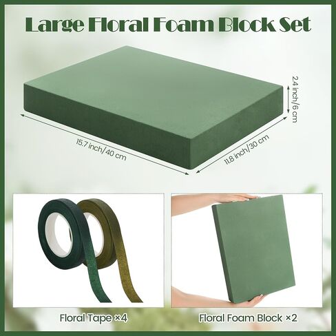 Elcoho 1 حزمة كبيرة قاعدة رغوة الأزهار 15.7 "L x 11.8" W x 2.4 "H كتلة رغوة الأزهار مع 2 شريط الأزهار الرطب الجاف الأزهار رغوة الطوب للمنزل قطع مركزية الزفاف الزهور الطازجة أو الاصطناعية DIY الفنون الحرف in Kuwait