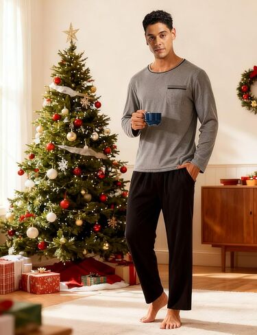 MoFiz Pajama Sets for Men & Women Long Sleeve 2 Piece Sleepwear Loungewear Sets Soft PJ's with Pockets in Kuwait