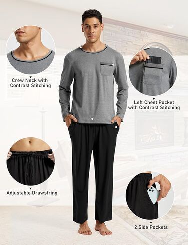 MoFiz Pajama Sets for Men & Women Long Sleeve 2 Piece Sleepwear Loungewear Sets Soft PJ's with Pockets in Kuwait