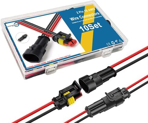 2 Pin Connector Waterproof, 16 AWG 2 Wire Connectors, Automotive Electrical Connectors Male and Female Way with Heat Shrink Tubing for Car Truck Boat Wire Connection, 10 Kits in Saudi Arabia