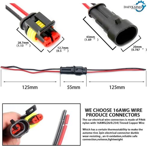 2 Pin Connector Waterproof, 16 AWG 2 Wire Connectors, Automotive Electrical Connectors Male and Female Way with Heat Shrink Tubing for Car Truck Boat Wire Connection, 10 Kits in Saudi Arabia