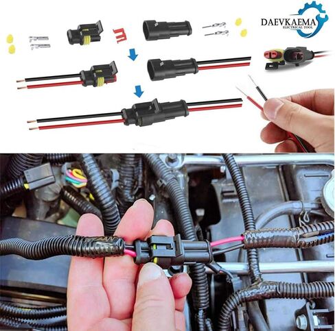 2 Pin Connector Waterproof, 16 AWG 2 Wire Connectors, Automotive Electrical Connectors Male and Female Way with Heat Shrink Tubing for Car Truck Boat Wire Connection, 10 Kits in Saudi Arabia