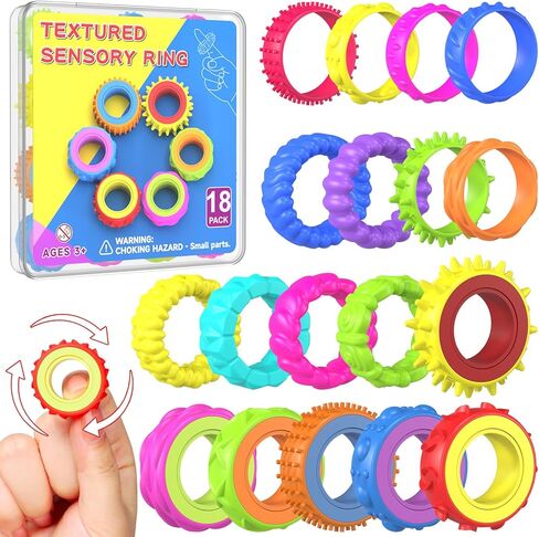 Fidget Toys Spinner Rings for Kids – Anxiety Relief Sensory Toys for Kids with Autism, ADHD Tool for Kids & Adults, Quiet Fidget Ring for Classroom Prizes & Stocking Stuffers (18 Pack Safe Rubber) in Kuwait