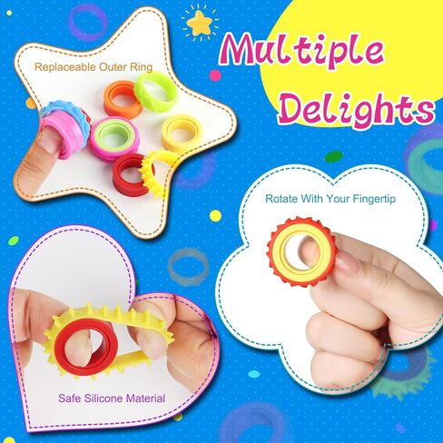 Fidget Toys Spinner Rings for Kids – Anxiety Relief Sensory Toys for Kids with Autism, ADHD Tool for Kids & Adults, Quiet Fidget Ring for Classroom Prizes & Stocking Stuffers (18 Pack Safe Rubber) in Kuwait