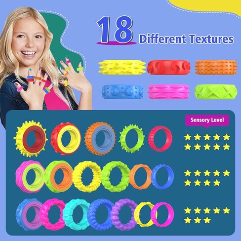 Fidget Toys Spinner Rings for Kids – Anxiety Relief Sensory Toys for Kids with Autism, ADHD Tool for Kids & Adults, Quiet Fidget Ring for Classroom Prizes & Stocking Stuffers (18 Pack Safe Rubber) in Kuwait