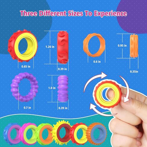Fidget Toys Spinner Rings for Kids – Anxiety Relief Sensory Toys for Kids with Autism, ADHD Tool for Kids & Adults, Quiet Fidget Ring for Classroom Prizes & Stocking Stuffers (18 Pack Safe Rubber) in Kuwait