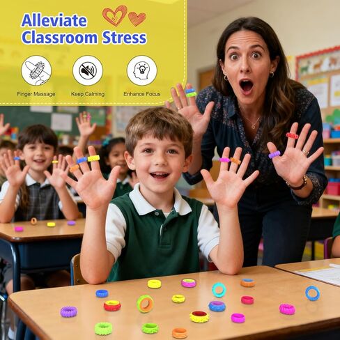 Fidget Toys Spinner Rings for Kids – Anxiety Relief Sensory Toys for Kids with Autism, ADHD Tool for Kids & Adults, Quiet Fidget Ring for Classroom Prizes & Stocking Stuffers (18 Pack Safe Rubber) in Kuwait