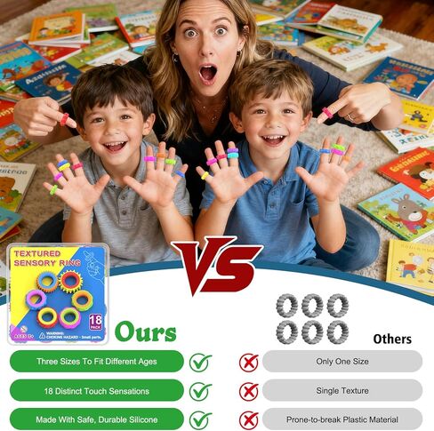 Fidget Toys Spinner Rings for Kids – Anxiety Relief Sensory Toys for Kids with Autism, ADHD Tool for Kids & Adults, Quiet Fidget Ring for Classroom Prizes & Stocking Stuffers (18 Pack Safe Rubber) in Kuwait