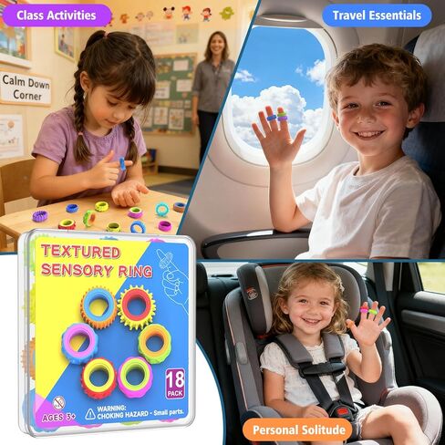 Fidget Toys Spinner Rings for Kids – Anxiety Relief Sensory Toys for Kids with Autism, ADHD Tool for Kids & Adults, Quiet Fidget Ring for Classroom Prizes & Stocking Stuffers (18 Pack Safe Rubber) in Kuwait