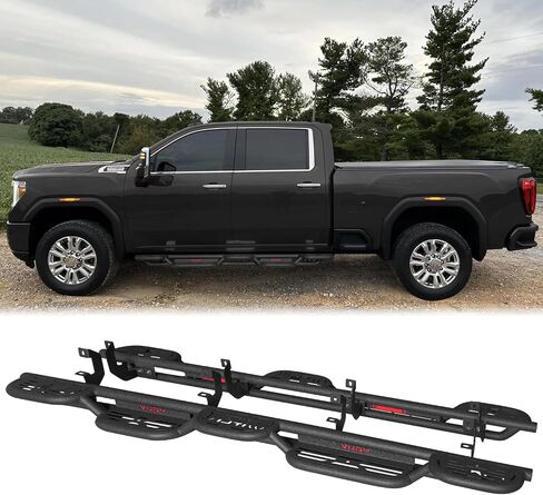 لوحات تشغيل ذات خطوات جانبية لكابينة الطاقم متوافقة مع 2019-2025 Chevy Silverado/GMC Sierra 1500 (باستثناء 2019 Ld/Lt) و2020-2025 Chevy Silverado/GMC Sierra 2500 HD 3500 HD، فولاذ محكم (طراز أسود وأحمر) in Saudi Arabia