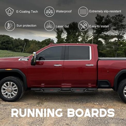لوحات تشغيل ذات خطوات جانبية لكابينة الطاقم متوافقة مع 2019-2025 Chevy Silverado/GMC Sierra 1500 (باستثناء 2019 Ld/Lt) و2020-2025 Chevy Silverado/GMC Sierra 2500 HD 3500 HD، فولاذ محكم (طراز أسود وأحمر) in Saudi Arabia