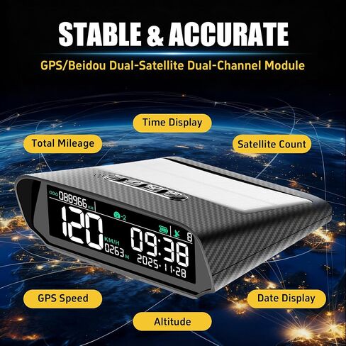 شاشة عرض لاسلكية X100 للسيارات الشمسية GPS عداد السرعة الرقمي مع شاشة LCD إنذار السرعة الزائدة KMH/MPH الوقت/الارتفاع/درجة الحرارة/عرض السرعة، تنبيه الاهتزاز، تعديل السطوع التلقائي in Saudi Arabia