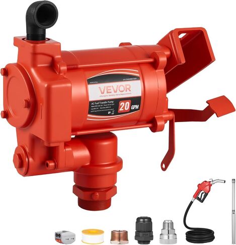 VEVOR Fuel Transfer Pump 110V, 20 GPM 76 L/min, AC Electric Oil Transfer Pump, with Auto Shut-Off Fuel Nozzle & Discharge Hose, High Flow Kit for Gasoline, Diesel, Kerosene, Biodiesel, Ethanol Blends in Saudi Arabia