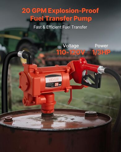 VEVOR Fuel Transfer Pump 110V, 20 GPM 76 L/min, AC Electric Oil Transfer Pump, with Auto Shut-Off Fuel Nozzle & Discharge Hose, High Flow Kit for Gasoline, Diesel, Kerosene, Biodiesel, Ethanol Blends in Saudi Arabia