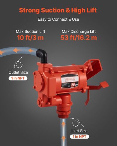 VEVOR Fuel Transfer Pump 110V, 20 GPM 76 L/min, AC Electric Oil Transfer Pump, with Auto Shut-Off Fuel Nozzle & Discharge Hose, High Flow Kit for Gasoline, Diesel, Kerosene, Biodiesel, Ethanol Blends in Saudi Arabia