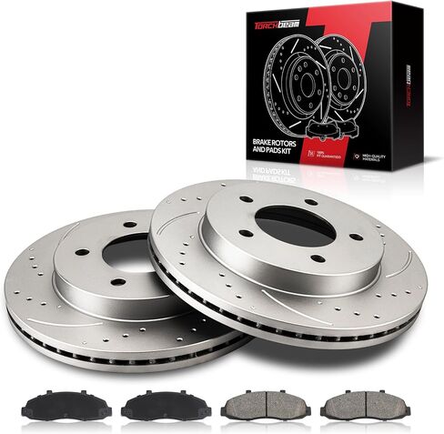 Torchbeam Front Brake Kit, 12.12" Drilled and Slotted Brake Rotors Ceramic Brake Pads Compatible for 1997-2003 Ford F-150 5.4L, 1997-2003 Ford F-150 4.6L, 1997-2003 Ford F-150 4.2L in Saudi Arabia