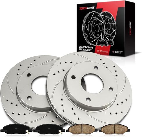 Torchbeam Front Brake Kit, 10.22" Drilled and Slotted Brake Rotors Ceramic Brake Pads Compatible for 2009-2011 Nissan Versa 1.6L in Saudi Arabia