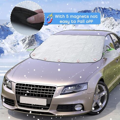 2-Piece Car Windshield Cover Set - All-Weather Front & Rear Protection with Magnetic Edges and Side Mirror Covers for Cars, Trucks, SUVs - Fits Most Vehicles(Regular,Silver) in Saudi Arabia