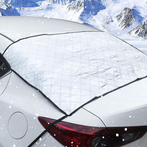 2-Piece Car Windshield Cover Set - All-Weather Front & Rear Protection with Magnetic Edges and Side Mirror Covers for Cars, Trucks, SUVs - Fits Most Vehicles(Regular,Silver) in Saudi Arabia
