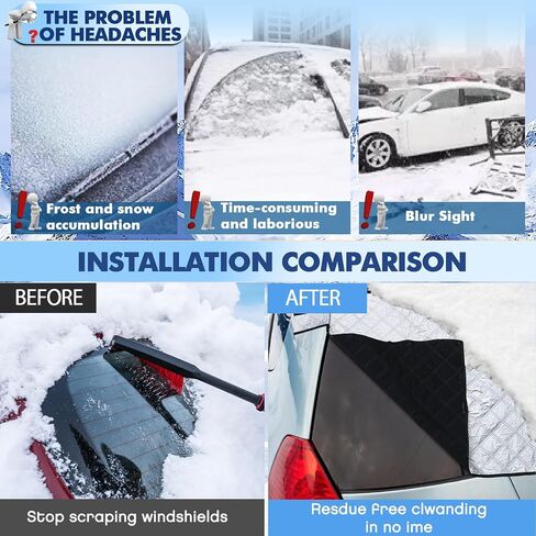 2-Piece Car Windshield Cover Set - All-Weather Front & Rear Protection with Magnetic Edges and Side Mirror Covers for Cars, Trucks, SUVs - Fits Most Vehicles(Regular,Silver) in Saudi Arabia