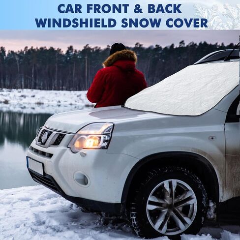 2-Piece Car Windshield Cover Set - All-Weather Front & Rear Protection with Magnetic Edges and Side Mirror Covers for Cars, Trucks, SUVs - Fits Most Vehicles(Regular,Silver) in Saudi Arabia