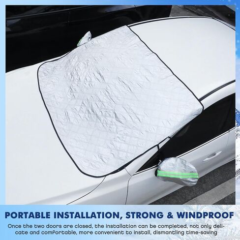 2-Piece Car Windshield Cover Set - All-Weather Front & Rear Protection with Magnetic Edges and Side Mirror Covers for Cars, Trucks, SUVs - Fits Most Vehicles(Regular,Silver) in Saudi Arabia